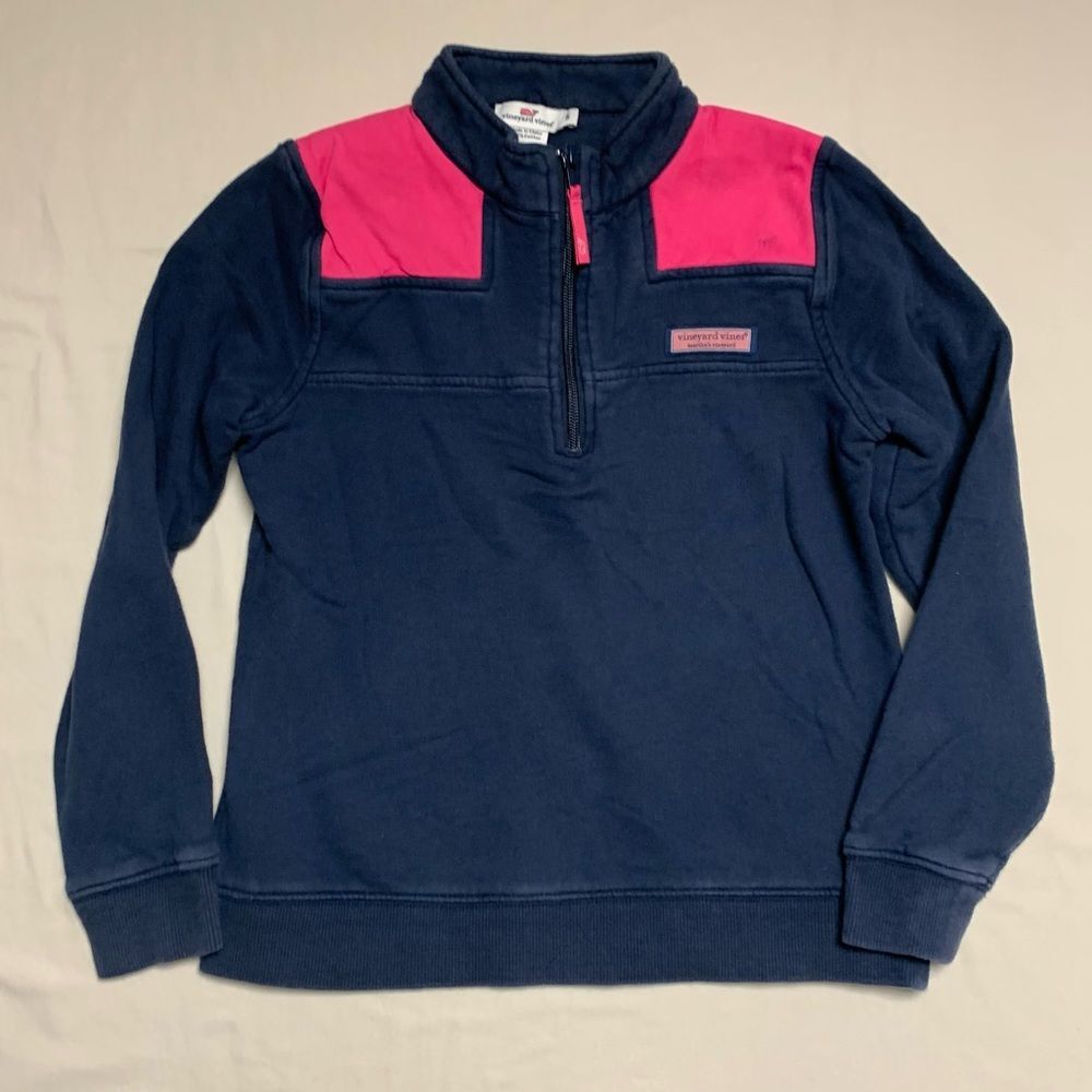 Vineyard Vines Navy Pink Pullover Sweatshirt Girl’s Small 1/4 Zip Jacket Spring
